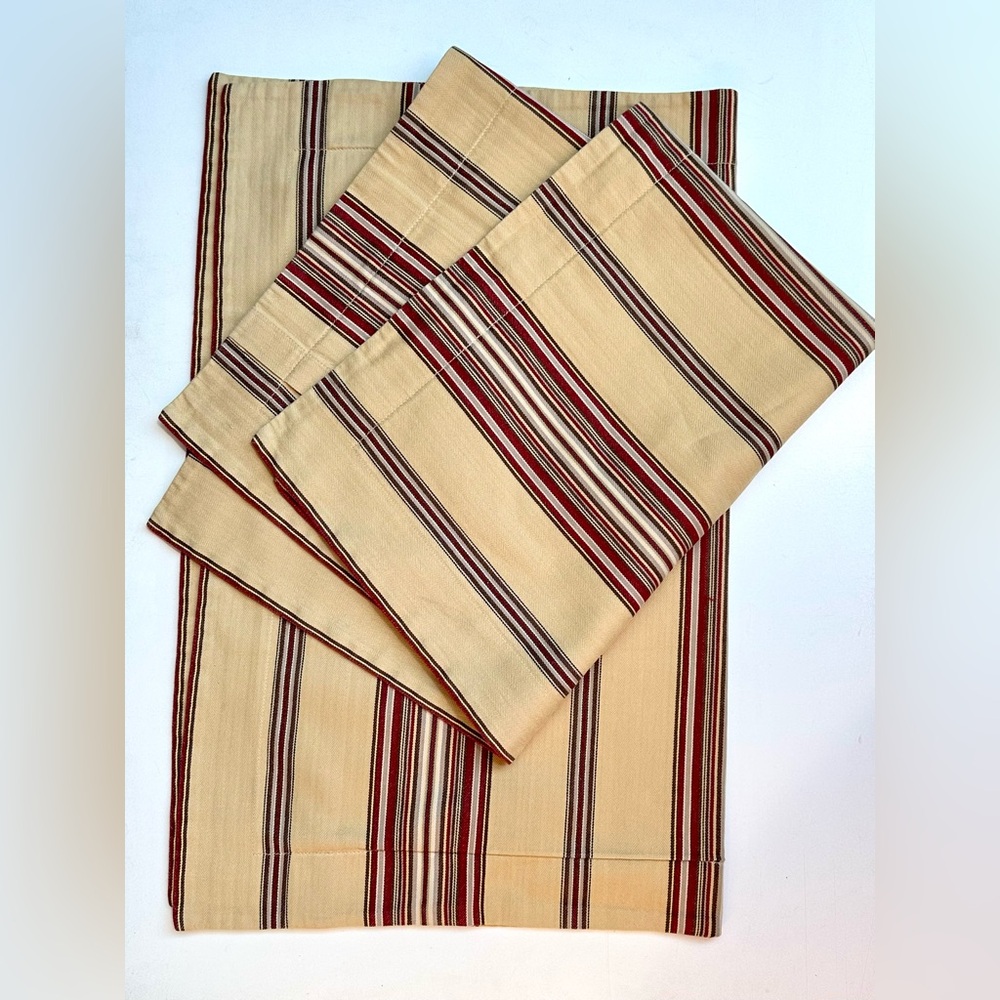 EUC 2 Pottery Barn Shams, Montgomery Stripe, Standard, Gold-ecru Red Brown Gray